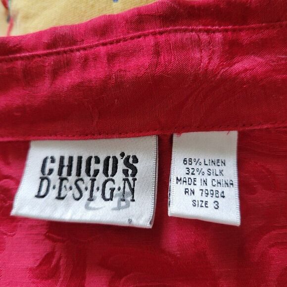 Chico's Design Blouse Red Silk Linen Blend XL 16 Jacquard embossed (their sz 2) - Picture 9 of 11